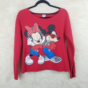 Disney Mickey minnie mouse sweatshirt red raw hem